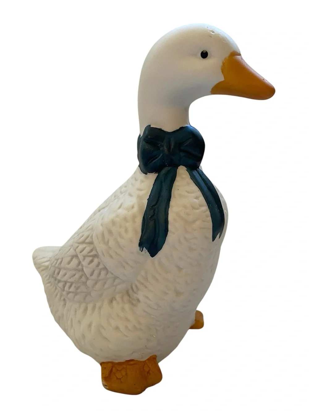 Vintage ceramic goose with blue bow 90s decor aesthetic